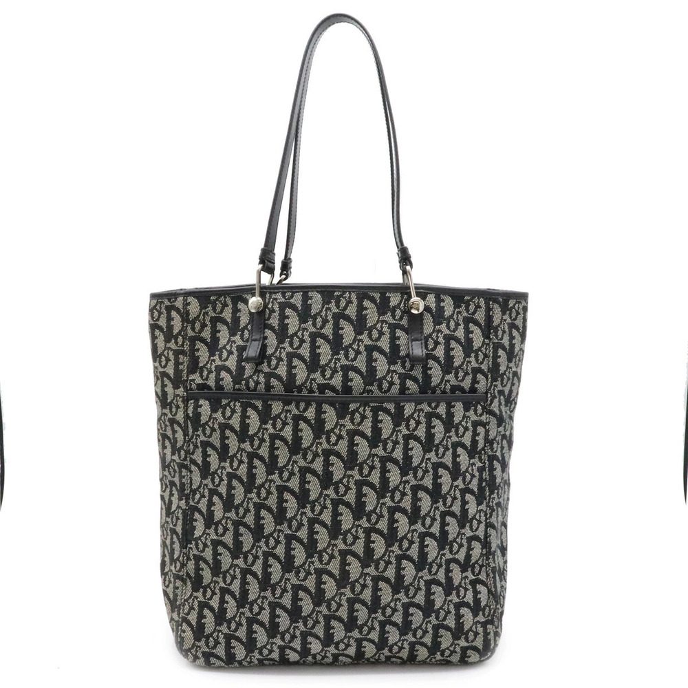 Christian Dior Trotter Tote Bag Shoulder Canvas Leather Navy Blue